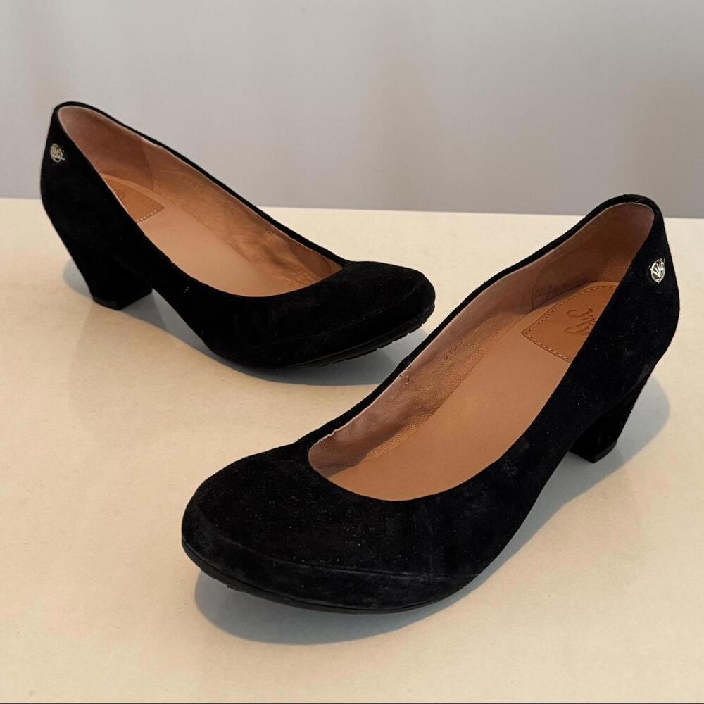Black suede high heel leather pumps shoes, chic heels size 6.5 women's footwear